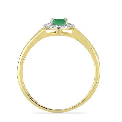 BUY REAL EMERALD GEMSTONE 14K GOLD WHITE DIAMOND HALO RING